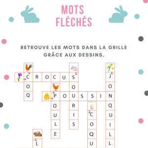 Grille solution du jeu  de mots fléchés sur les mots qui définissent le printemps et Pà¢ques.