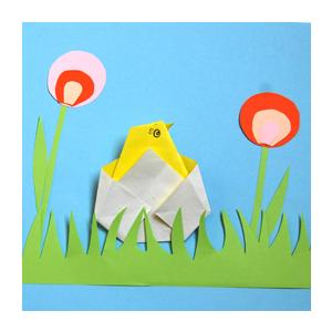 Réaliser un tableau qui a du relief en collant les différents éléments en papier qui composent la scène printanière. Les différents éléments en papier ont &