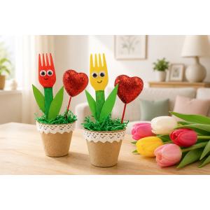 Tulipe et cœur dans un pot