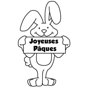 Un coloriage paques représentant un lapin souhaitant "Joyeuses Pâques". Un motif à décorer à télécharger et à imprimer pour votre enfant. Une fois imprimé, ce motif peut se reporter sur du bois, du ve