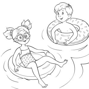 Coloriage natation : un dessin à imprimer avec des enfants qui nagent. Un coloriage gratuit pour les petits amoureux de la piscine - Page 4
