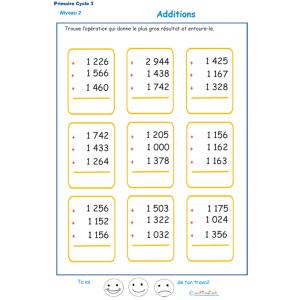fiche 6 d'additions en colonne 3 chiffres 
