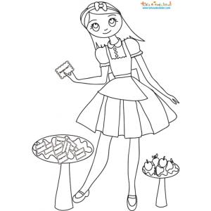 Alice devant les gâteaux