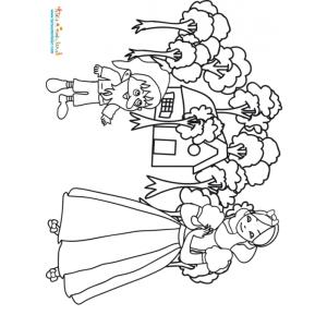 Blanche Neige devant la maison des nains