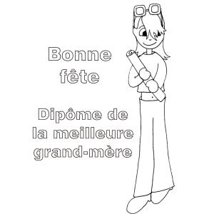 Coloriage d'un diplôme pour grand-mère fille à lunettes 