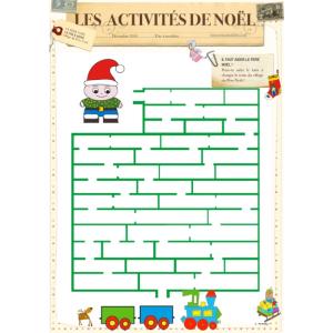 Jeu de labyrinthe à imprimer pour Noël. Il faut venir en aide au Père Noël ! Votre enfant peut-il aider les lutins à remplir le petit train du village de Noël avec les nouveaux jouets ?