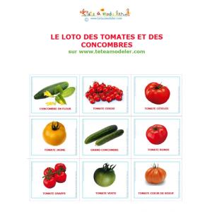 Planche des cartes jetons du loto tomate
