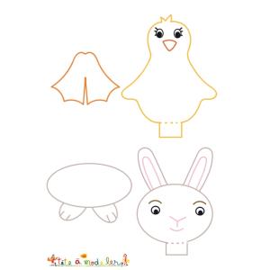 Modèles de marques places de Pâques poussin et lapin
