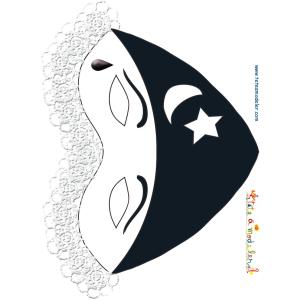 Un modèle classique de masque de Colombine à imprimer en noir et blanc. Un modèle simple pour réaliser facilement et rapidement un masque d'enfant pour le déguisement ou pour le Carnaval.