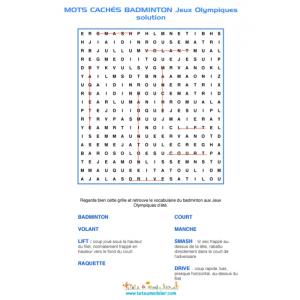 Solution des mots cachés sur le badminton