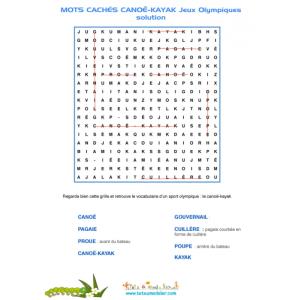 Solution pour les mots cachés du canoë-kayak