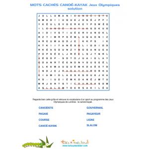 grille de solution des mots cachés canoë-kayak