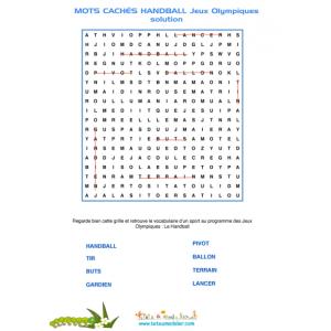 Solution des mots cachés sur le handball