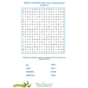 solution pour les mots cachés sur le ski 1
