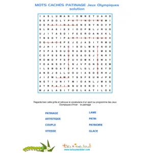 patinage, la solution des mots cachés