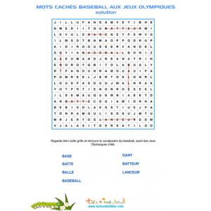 solution des mots cachés 1 sur le baseball