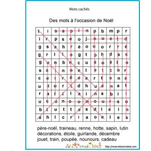 Solution du jeu de mots cachés : Mots de Noël