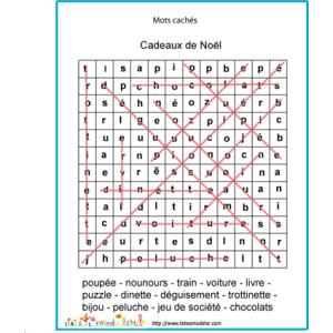 Solution du jeu de mots cachés : noms de cadeaux 