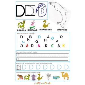 Page de lecture - écriture : lettre D de l'alphabet 