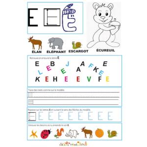 Page de lecture - écriture : la grande lettre E 