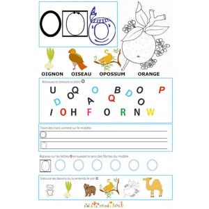 Page de lecture - écriture : la lettre O de l'alphabet 
