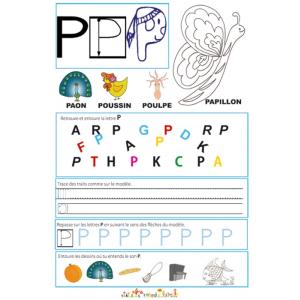 Page de lecture - écriture : la lettre P de papillon 