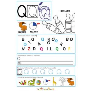 Page de lecture - écriture : la lettre Q de QUILLE 