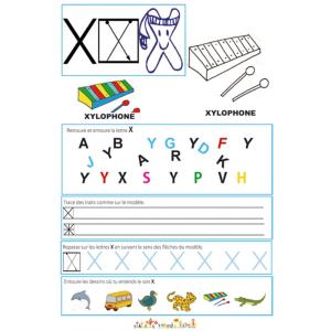 Page de lecture - écriture : la lettre de l'alphabet X 