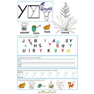 Page de lecture - écriture : la lettre de l'alphabet " Y "