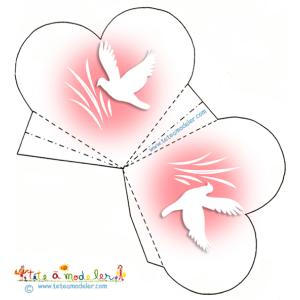 Pochette coeur à dragées rose et colombe