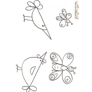 Coloriage petite poule et oiseau