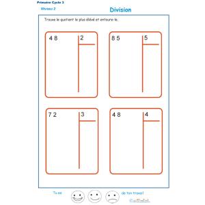 fiche 9 d'entraînement aux divisons sans reste 