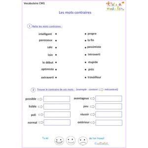 Exercice vocabulaire CM1 