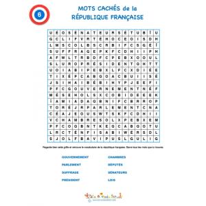 Grille de mots cachés du vocabulaire de la République