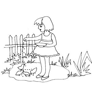 Imprimer le coloriage de la fille aux miettes de pain Un coloriage parfait pour le Printemps