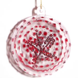 Boule de Noël en transparence rouge et paillettes