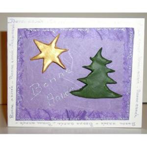 Carte décorée d'un sapin et d'une étoile en pâte à sel