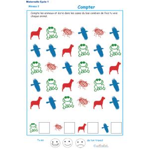Exercice 4 compter des animaux maternelle et écrire le chiffre niveau 3