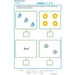 Imprimer l'exercice 1 pour apprendre &agrave; compter maternelle niveau 2