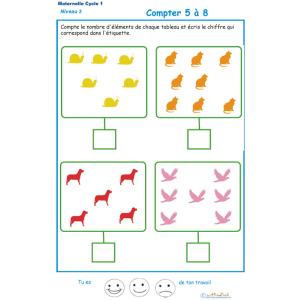 Imprimer l'exercice 4 pour apprendre à compter maternelle niveau 3