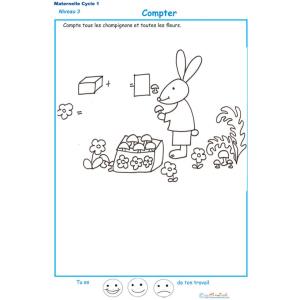 Imprimer la fiche pour compter les champignons et fleurs maternelle niveau 3 