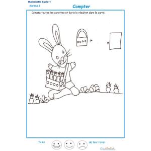 Imprimer la fiche pour compter les carottes du lapin maternelle niveau 3 