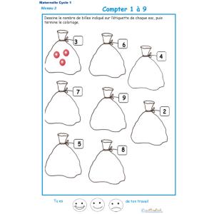 Imprimer la fiche pour dessiner et compter les billes Exercice 1 maternelle niveau 3