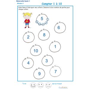 Imprimer l'Exercice 1 pour compter les perles du collier maternelle niveau 3