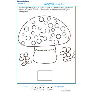 Imprimer la fiche pour compter les points d'un champignon Exercice 1 maternelle niveau 3