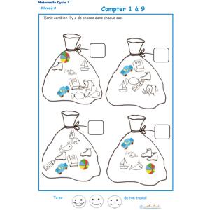 Imprimer la fiche pour compter des objets Exercice 1 maternelle niveau 3