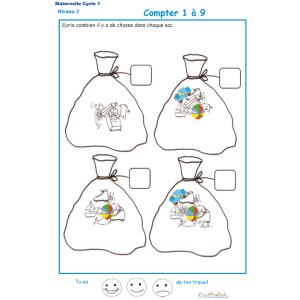 Imprimer la fiche pour compter des objets Exercice 2 maternelle niveau 3