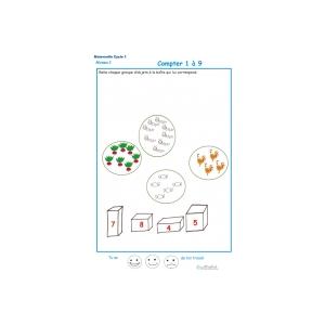 Exercices pour aider les enfants de maternelle à compter puis à associer les chiffres et les quantités 