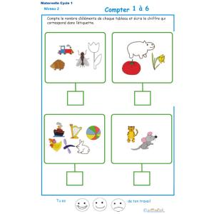 Imprimer l' Exercice 11 de l'ardoise pour apprendre &agrave; compter les animaux, l&eacute;gumes et objets divers 