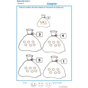 Exercice 1 pour compter et colorier le bon nombre de billes